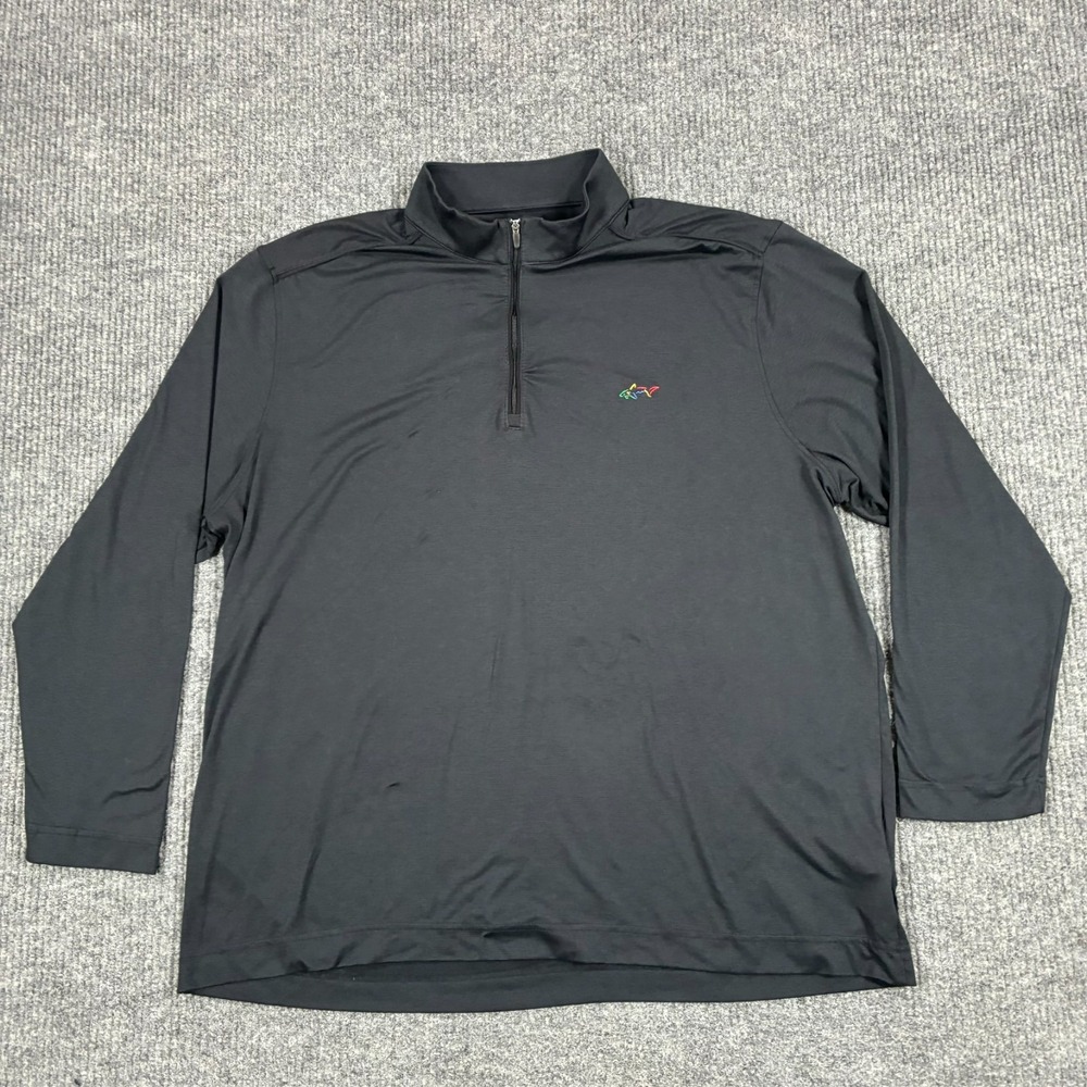 Greg Norman Mens 1/4 Zip Golf Pullover 2XL Black Performance Stretch Shark Logo